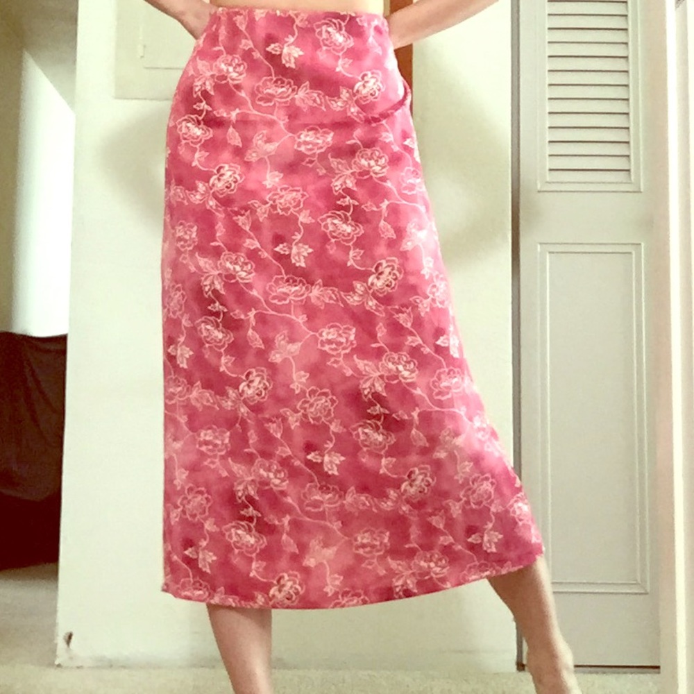 Rosy Pink Skirt with White Flowers, 28” Waist